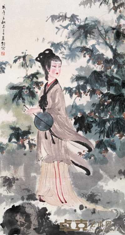 傅小石 1978年作 纨扇仕女 立轴 96×51cm
